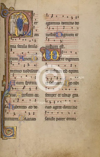 Initial P: A Priest and a Ministrant before an Altar; Missal, begun after 1234-completed before 1262 Creator: Unknown.