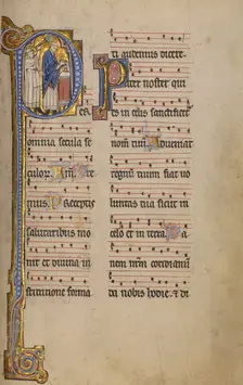 Initial P: A Priest and a Ministrant before an Altar; Missal, begun after 1234-completed before 1262 Creator: Unknown