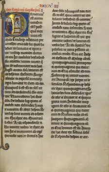 Initial P: Ahaziah Tumbling from a Window; Marquette Bible, about 1270. Creator: Unknown
