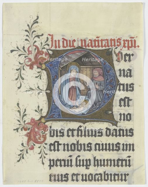 Initial P: Birth of Christ (text fragment on verso), 15th century. Creator: German, 15th century;.
