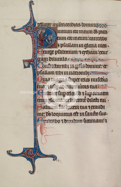 Initial P: David Addressing a Group; Bute Psalter, text and illumination about 1285. Creator: Bute Master.