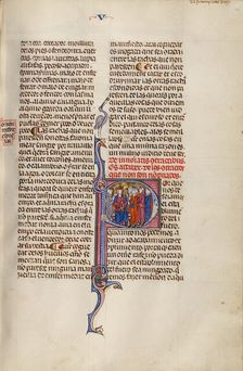 Initial P: Four Men before a King; Vidal Mayor, about 1290-1310. Creator: Unknown