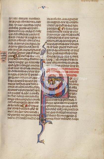 Initial P: Four Men before a King; Vidal Mayor, about 1290-1310. Creator: Unknown.