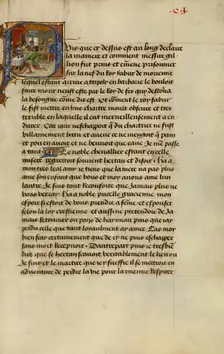 Initial P: Gillion's Companion Hertan in Disguise Kneeling Before King Fabur, 1464. Creators: Lieven van Lathem, David Aubert