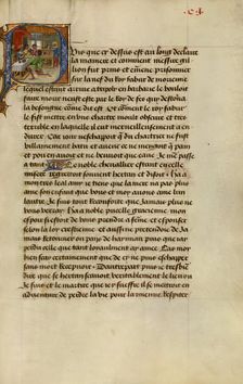 Initial P: Gillion's Companion Hertan in Disguise Kneeling Before King Fabur, 1464. Creators: Lieven van Lathem, David Aubert