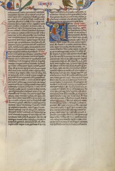 Initial P: Jeremiah Offering a Chalice to a Group of Followers; Abbey Bible, about 1250-1262. Creator: Unknown