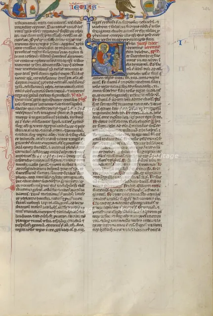 Initial P: Jeremiah Offering a Chalice to a Group of Followers; Abbey Bible, about 1250-1262. Creator: Unknown.