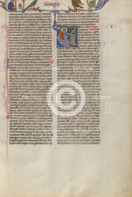 Initial P: Jeremiah Offering a Chalice to a Group of Followers; Abbey Bible, about 1250-1262. Creator: Unknown.