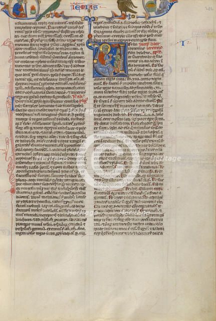 Initial P: Jeremiah Offering a Chalice to a Group of Followers; Abbey Bible, about 1250-1262. Creator: Unknown.