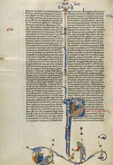 Initial P: King Ahaziah Reclining on a Couch; Abbey Bible, about 1250-1262. Creator: Unknown