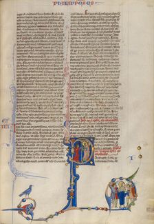 Initial P: Paul Exorcizing Demons From A Woman; Abbey Bible, about 1250-1262. Creator: Unknown