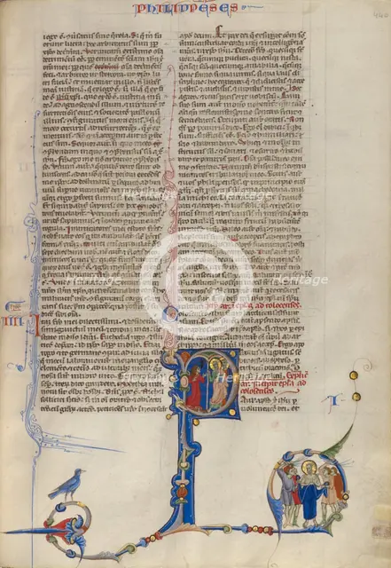 Initial P: Paul Exorcizing Demons From A Woman; Abbey Bible, about 1250-1262. Creator: Unknown.