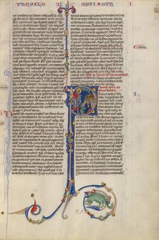 Initial P: Paul Preaching to a Seated Crowd; Abbey Bible, about 1250-1262. Creator: Unknown