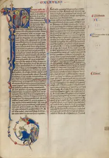 Initial P: Paul with Two Bishops; Abbey Bible, about 1250-1262. Creator: Unknown