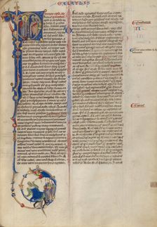 Initial P: Paul with Two Bishops; Abbey Bible, about 1250-1262. Creator: Unknown