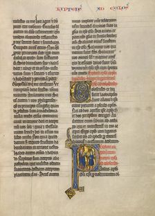 Initial P: Saint Paul and a Messenger with Books; Concluding Volume of a Bible, about 1260-1270. Creator: Unknown