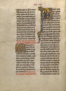 Initial P: Saint Paul Giving a Book to a Messenger; Concluding Volume of a Bible, about 1260-1270. Creator: Unknown