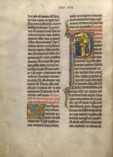 Initial P: Saint Paul Giving a Book to a Messenger; Concluding Volume of a Bible, about 1260-1270. Creator: Unknown