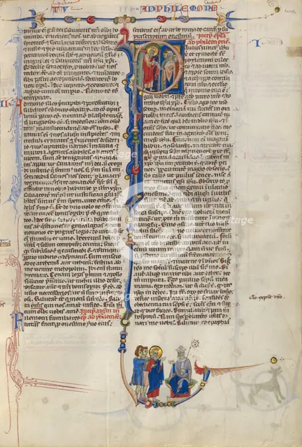 Initial P: Saint Paul Giving a Scroll to a Bishop; Abbey Bible about 1250-1262. Creator: Unknown.