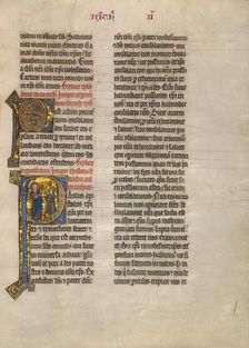Initial P: Saint Paul Speaking to a Messenger; Concluding Volume of a Bible, about 1260-1270. Creator: Unknown