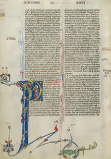 Initial P: Saint Paul Receiving a Message from God; Abbey Bible about 1250-1262. Creator: Unknown