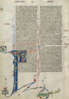 Initial P: Saint Paul Receiving a Message from God; Abbey Bible about 1250-1262. Creator: Unknown