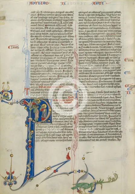 Initial P: Saint Paul Receiving a Message from God; Abbey Bible about 1250-1262. Creator: Unknown.