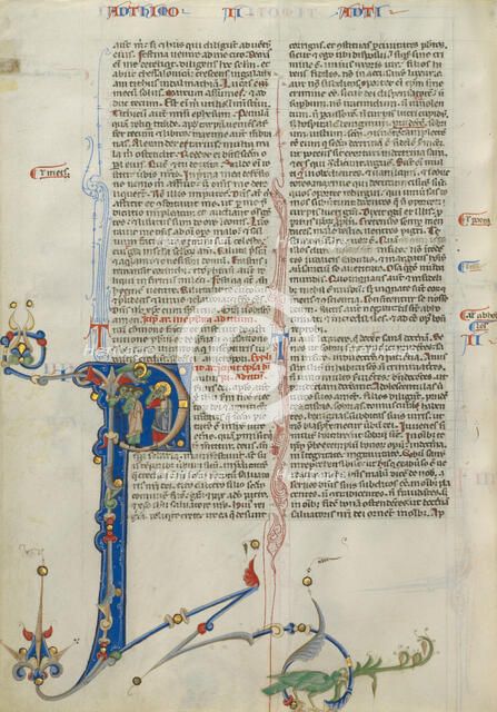 Initial P: Saint Paul Receiving a Message from God; Abbey Bible about 1250-1262. Creator: Unknown.