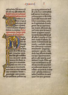 Initial P: Saint Paul with a Book and a Bishop; Concluding Volume of a Bible, about 1260-1270. Creator: Unknown