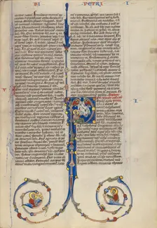 Initial P: Saint Peter's Vision of Clean and Unclean Beasts; Abbey Bible, about 1250-1262. Creator: Unknown