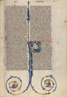 Initial P: Saint Peter's Vision of Clean and Unclean Beasts; Abbey Bible, about 1250-1262. Creator: Unknown