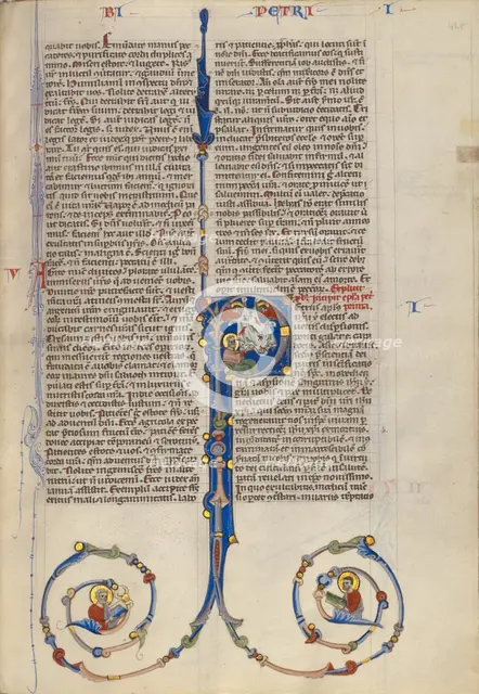 Initial P: Saint Peter's Vision of Clean and Unclean Beasts; Abbey Bible, about 1250-1262. Creator: Unknown.