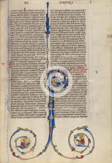 Initial P: Saint Peter's Vision of Clean and Unclean Beasts; Abbey Bible, about 1250-1262. Creator: Unknown.