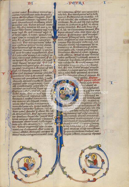 Initial P: Saint Peter's Vision of Clean and Unclean Beasts; Abbey Bible, about 1250-1262. Creator: Unknown.