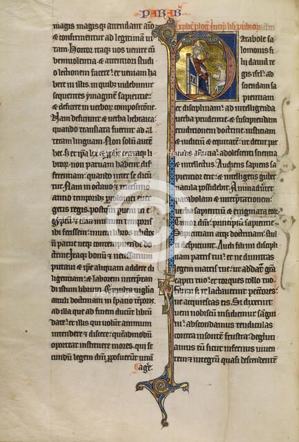 Initial P: Solomon Instructing a Pupil with a Rod; Marquette Bible, about 1270. Creator: Unknown.