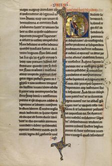 Initial P: Solomon Instructing a Pupil with a Rod; Marquette Bible, about 1270. Creator: Unknown