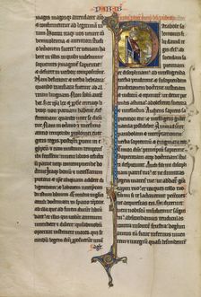 Initial P: Solomon Instructing a Pupil with a Rod; Marquette Bible, about 1270. Creator: Unknown