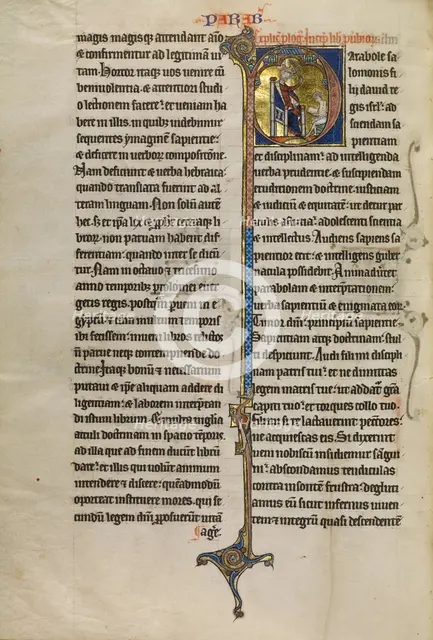 Initial P: Solomon Instructing a Pupil with a Rod; Marquette Bible, about 1270. Creator: Unknown.