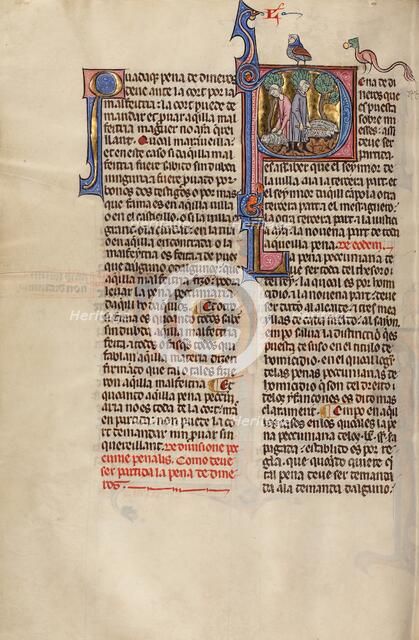 Initial P: Two Shepherds; Vidal Mayor, about 1290-1310. Creator: Unknown.