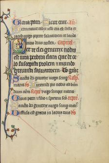 Initial P: The Virgin Mary Taking the Hand of a Person Raised from the Dead; Ruskin Hours,about 1300 Creator: Unknown