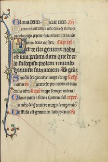 Initial P: The Virgin Mary Taking the Hand of a Person Raised from the Dead; Ruskin Hours,about 1300 Creator: Unknown