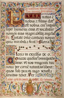 Initial P: The Adoration of the Christ Child; Missal of Bishop Antonio Scarampi, 1567. Creator: Fra Vincentius a Fundis