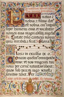 Initial P: The Adoration of the Christ Child; Missal of Bishop Antonio Scarampi, 1567. Creator: Fra Vincentius a Fundis
