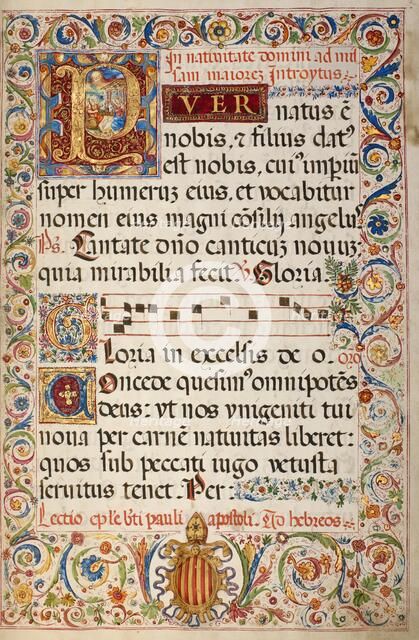 Initial P: The Adoration of the Christ Child; Missal of Bishop Antonio Scarampi, 1567. Creator: Fra Vincentius a Fundis.
