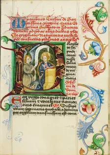 Initial P: The Annunciation; Prayer Book, about 1470-1480. Creator: Workshop of Valentine Noh