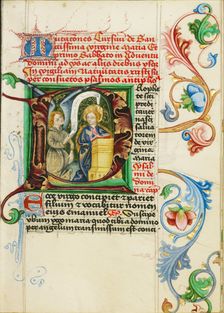 Initial P: The Annunciation; Prayer Book, about 1470-1480. Creator: Workshop of Valentine Noh