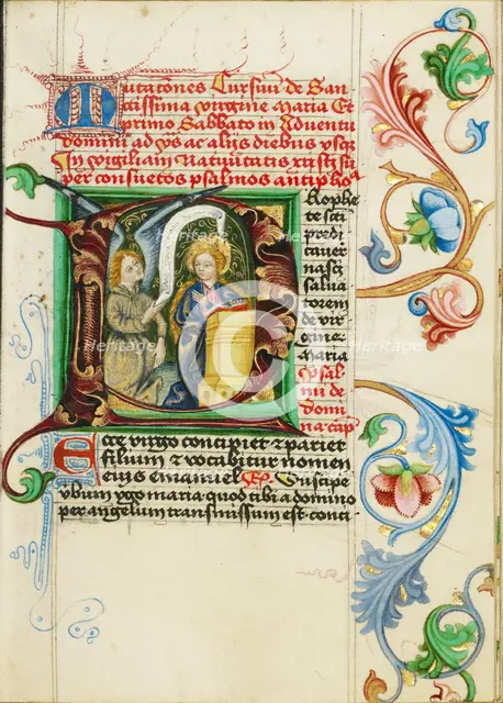 Initial P: The Annunciation; Prayer Book, about 1470-1480. Creator: Workshop of Valentine Noh.