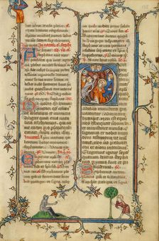 Initial P: The Stoning of Saint Stephen; Breviary, about 1320-1325. Creator: Unknown