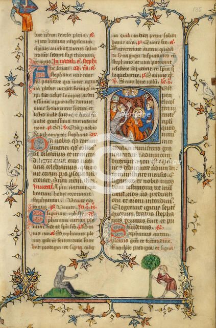 Initial P: The Stoning of Saint Stephen; Breviary, about 1320-1325. Creator: Unknown.