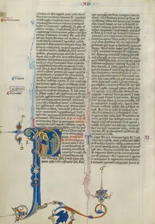 Initial P: Timothy Presented to Saint Paul; Abbey Bible, about 1250-1262. Creator: Unknown